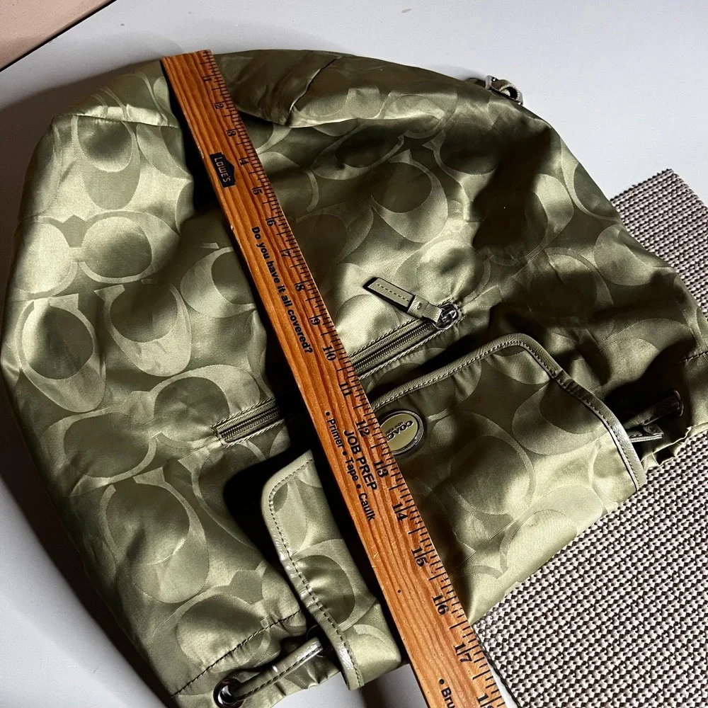 Coach Signature C Nylon Backpack Olive Green Drawstring Flap Bag F20781